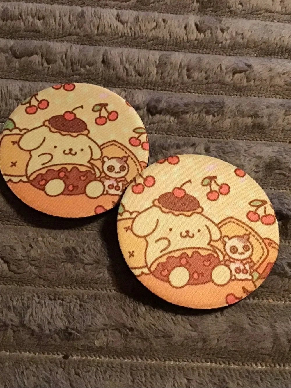 Sanrio Pompompurin Cherry Print Pet Coasters - Yellow & Pink